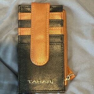 Tahari Black and Copper Textured Leather Cardholder